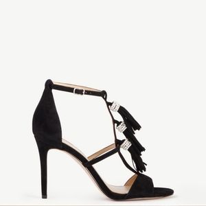 NEW Ann Taylor Adina Suede Ankle Strap Open Toe Black Sandal Size 9